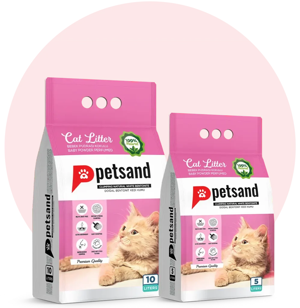 Sac de litière agglomérante parfumée pour chat Petsand Baby Powder 10 litres, bentonite naturelle blanche, parfum talc bébé, faible en poussière, contrôle des odeurs longue durée